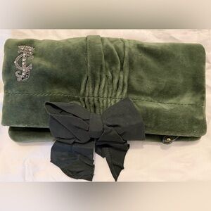 Green Velours Bow Clutch Handbag